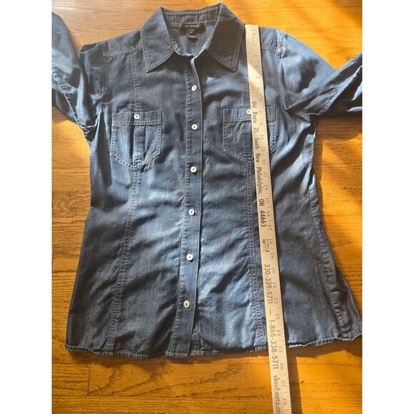 St John Cotton & Cashmere Denim Chambray Long Sleeve Button Down Shirt Size 8 - Picture 6 of 7
